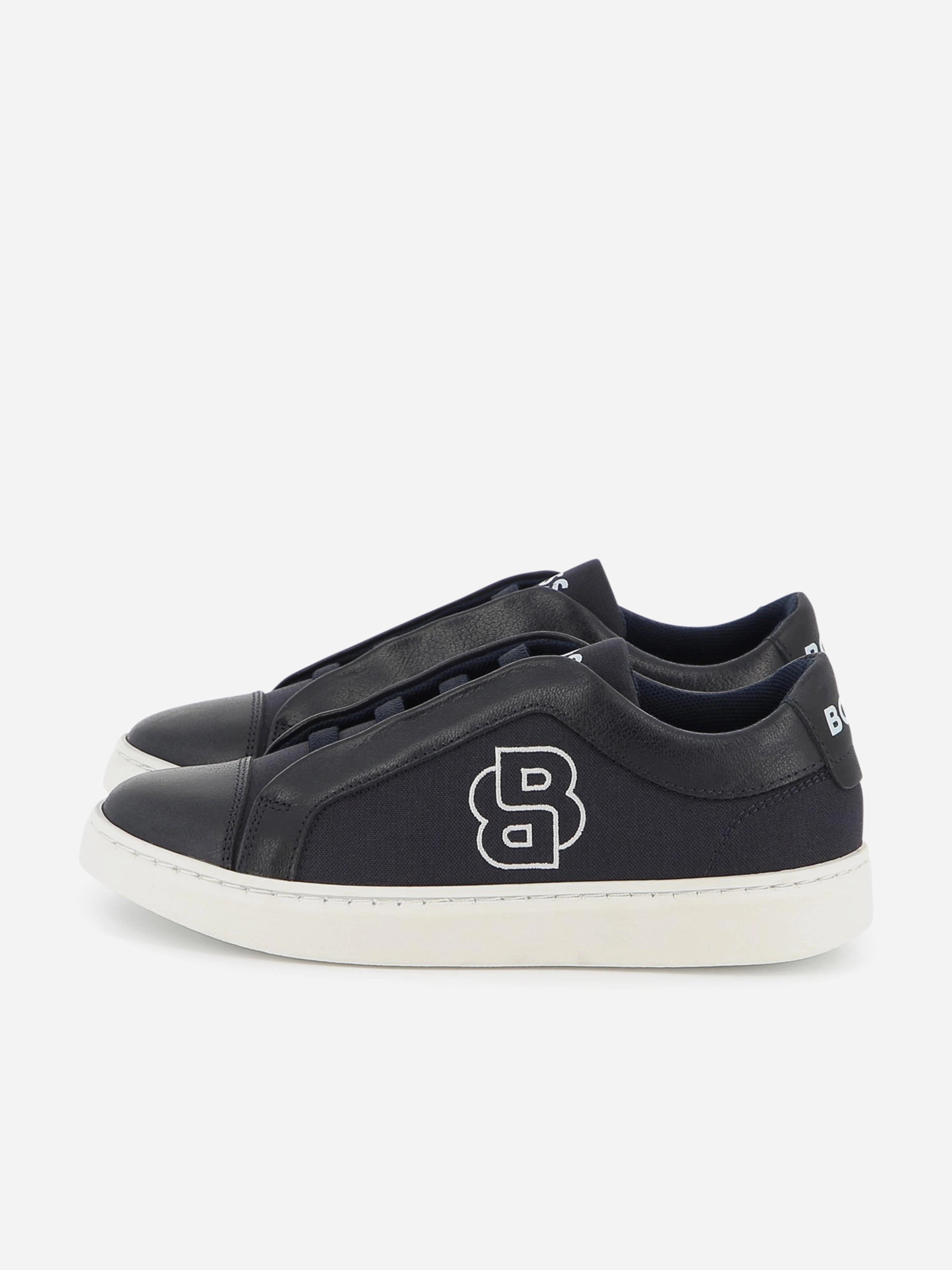 Felt, Your Next Favorite, Tailored Fit BOSS Boys Double B Logo Trainers in Navy
