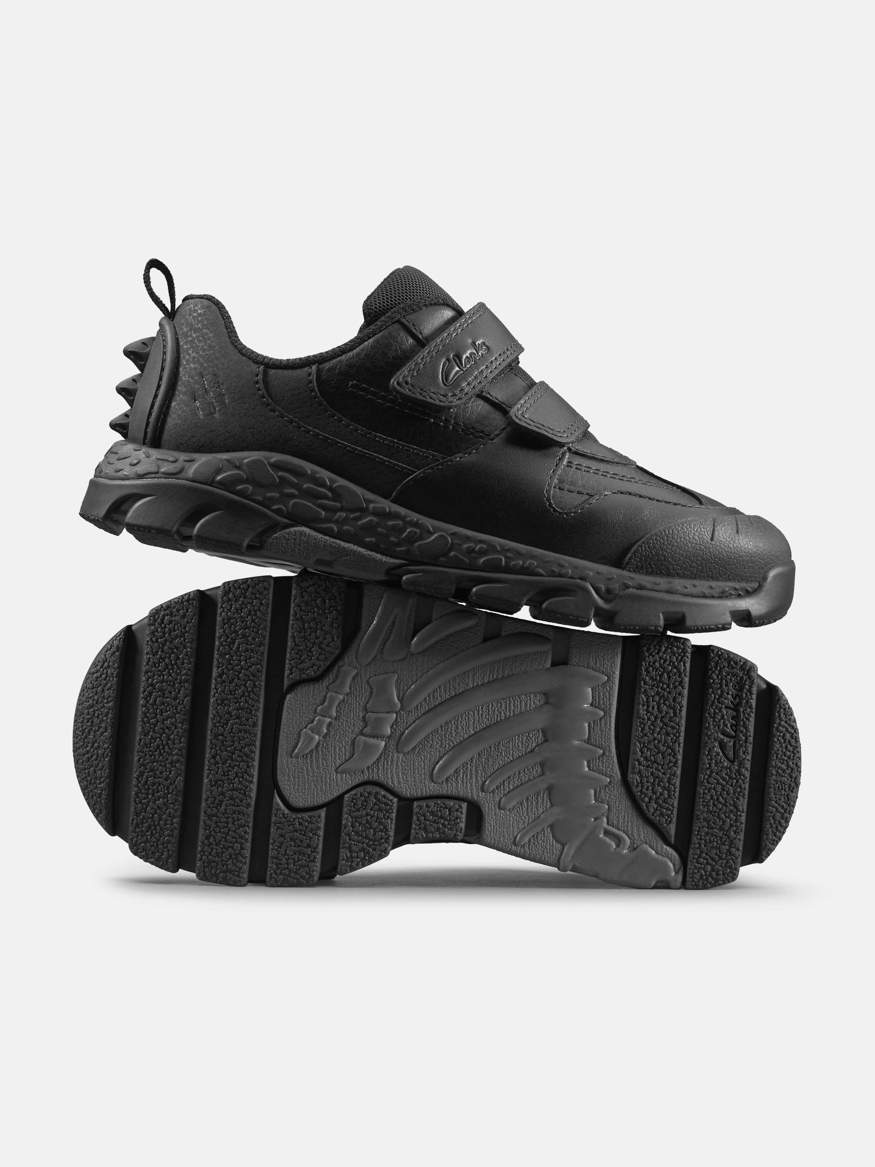 Clarks Boys Leather Steggy2 Pace Trainers in Black Fold-Over Flap