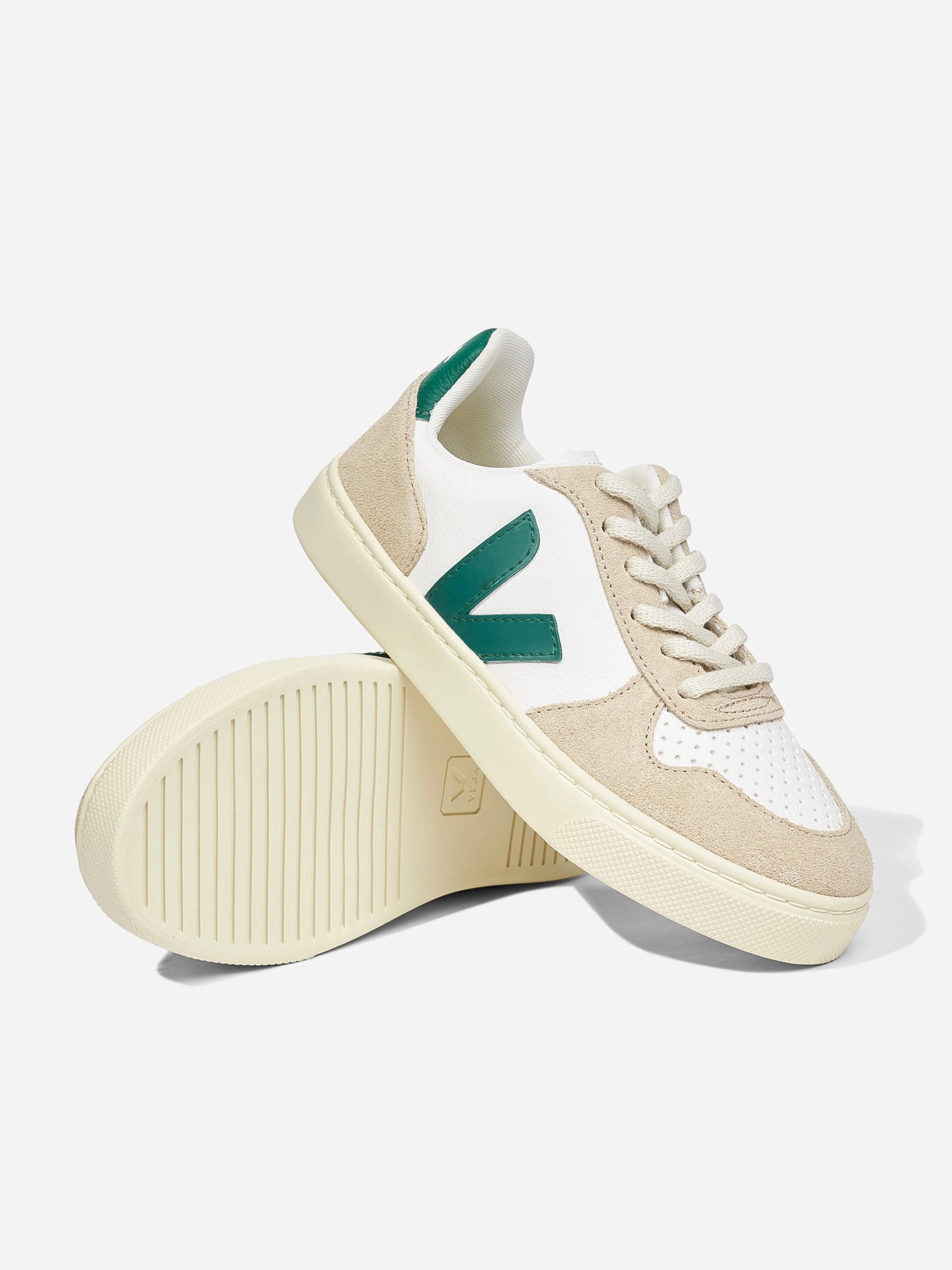 Veja Kids Chromefree Leather Small V-10 Laces Trainers in White Bold Choice, Great Price, Quilted