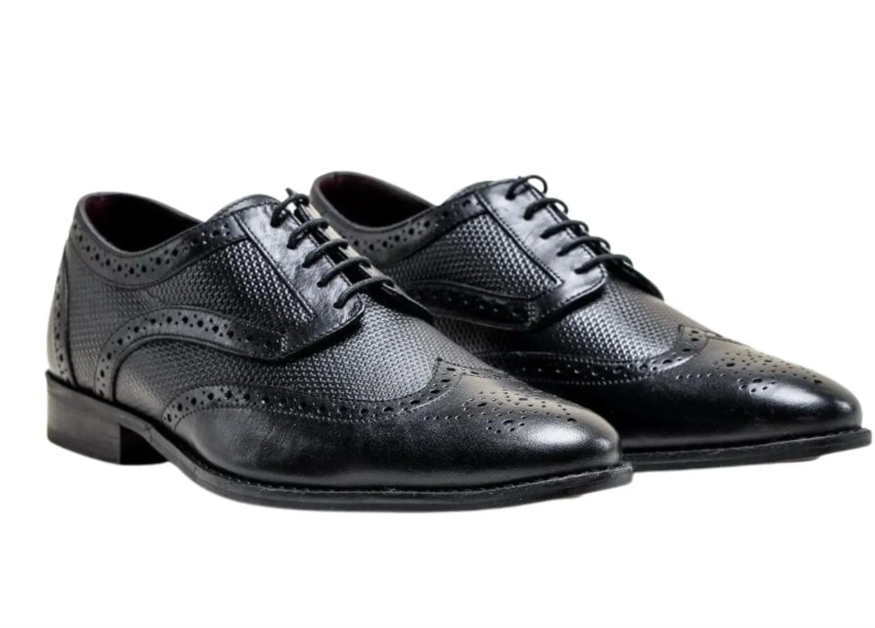 Mens Classic Oxford Brogue Shoes in Patterned Black Leather