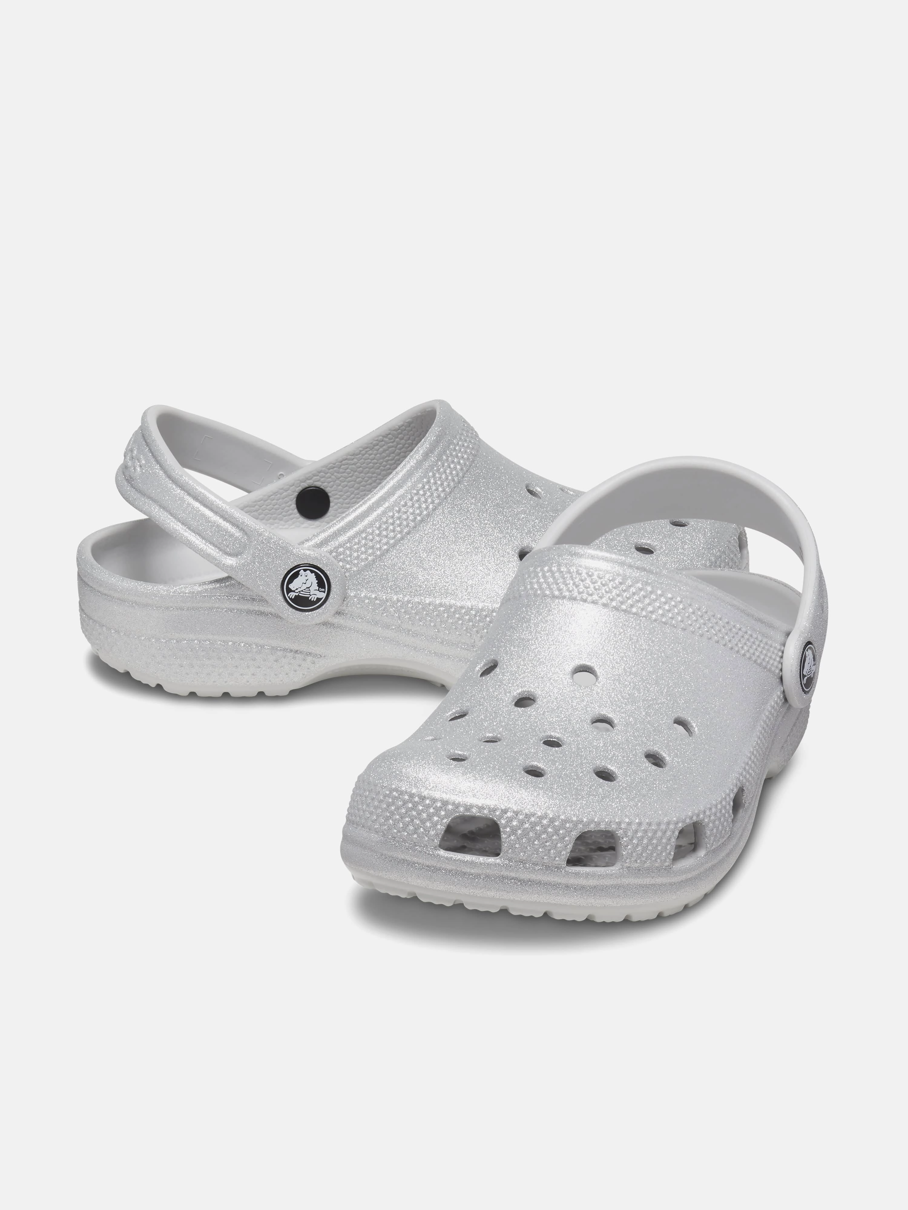 Custom Fit Available Crocs Girls Classic Glitter Clog in Silver Claim Your Style
