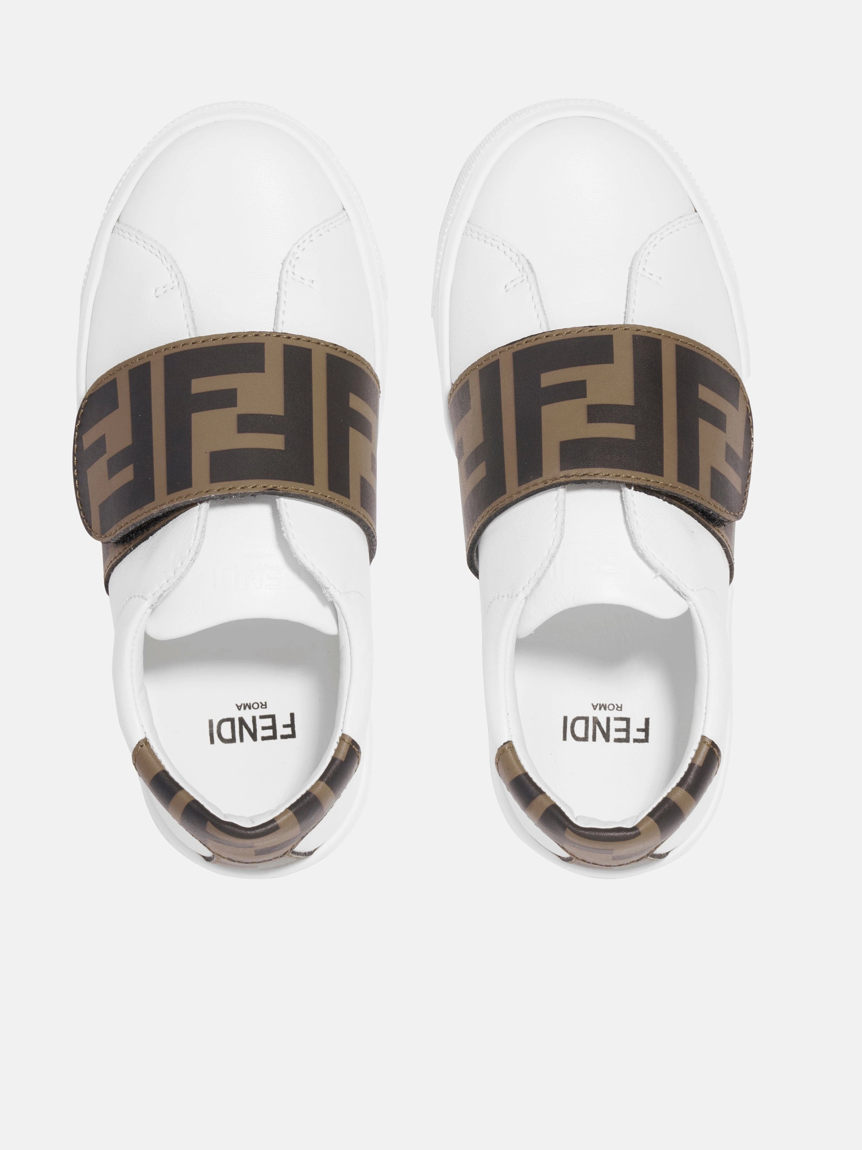 Chic, Nylon, Designer Leather Handbag For Women Fendi Kids Leather FF Logo Trainers in White