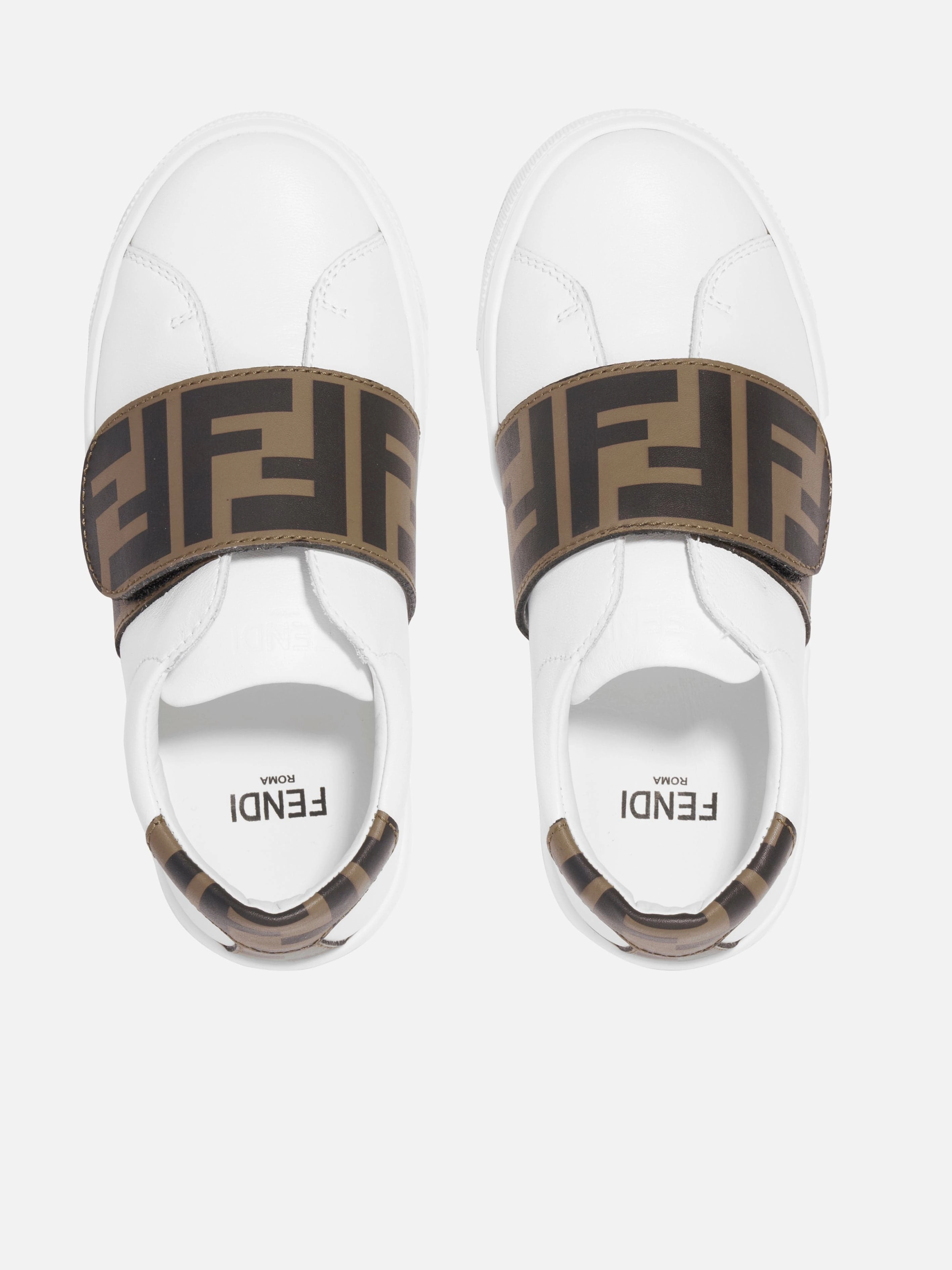 Key Holder, Outfit For The Weekend Fendi Kids Leather FF Logo Trainers in White