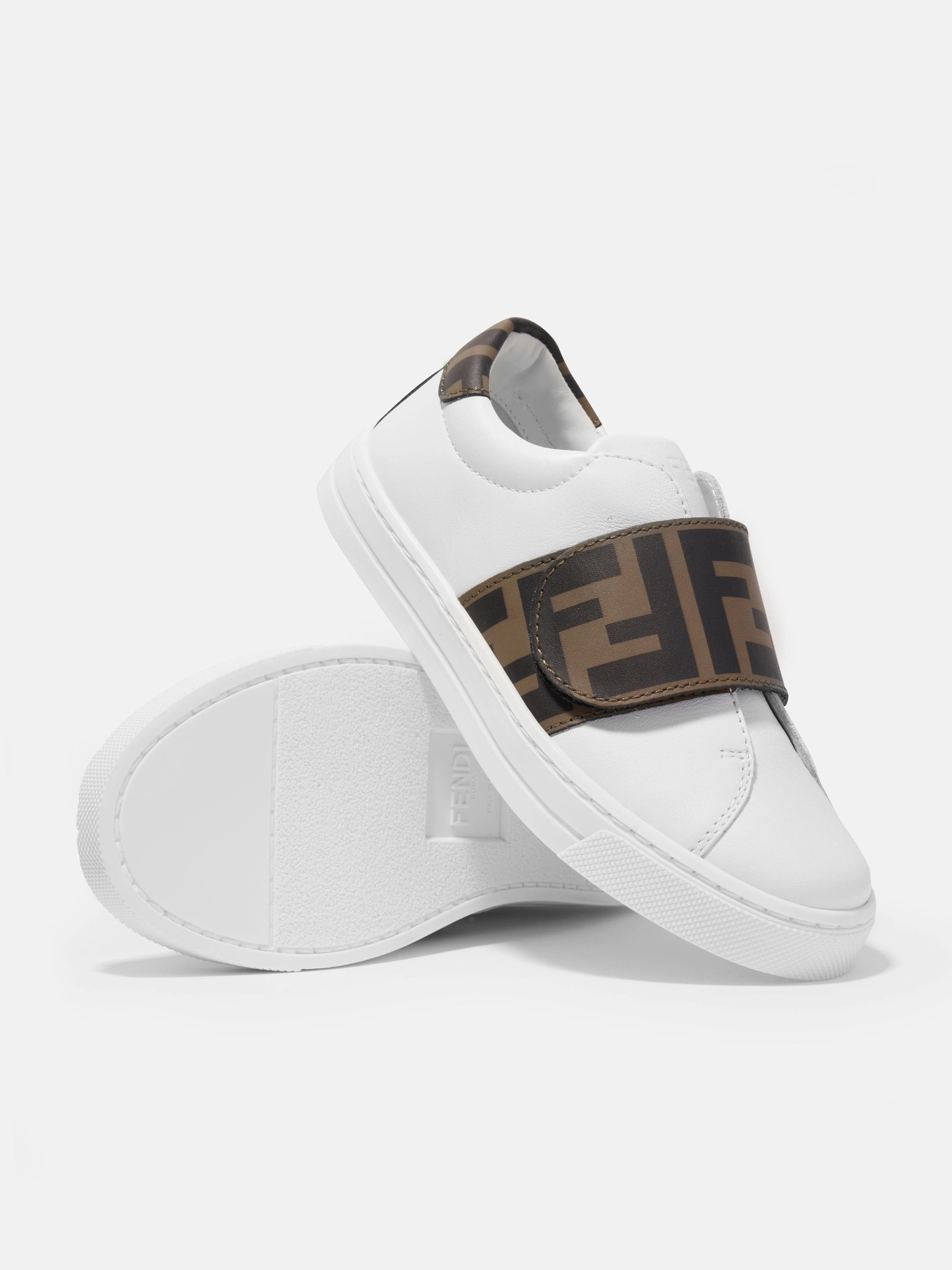 Save More Today Fendi Kids Leather FF Logo Trainers in White