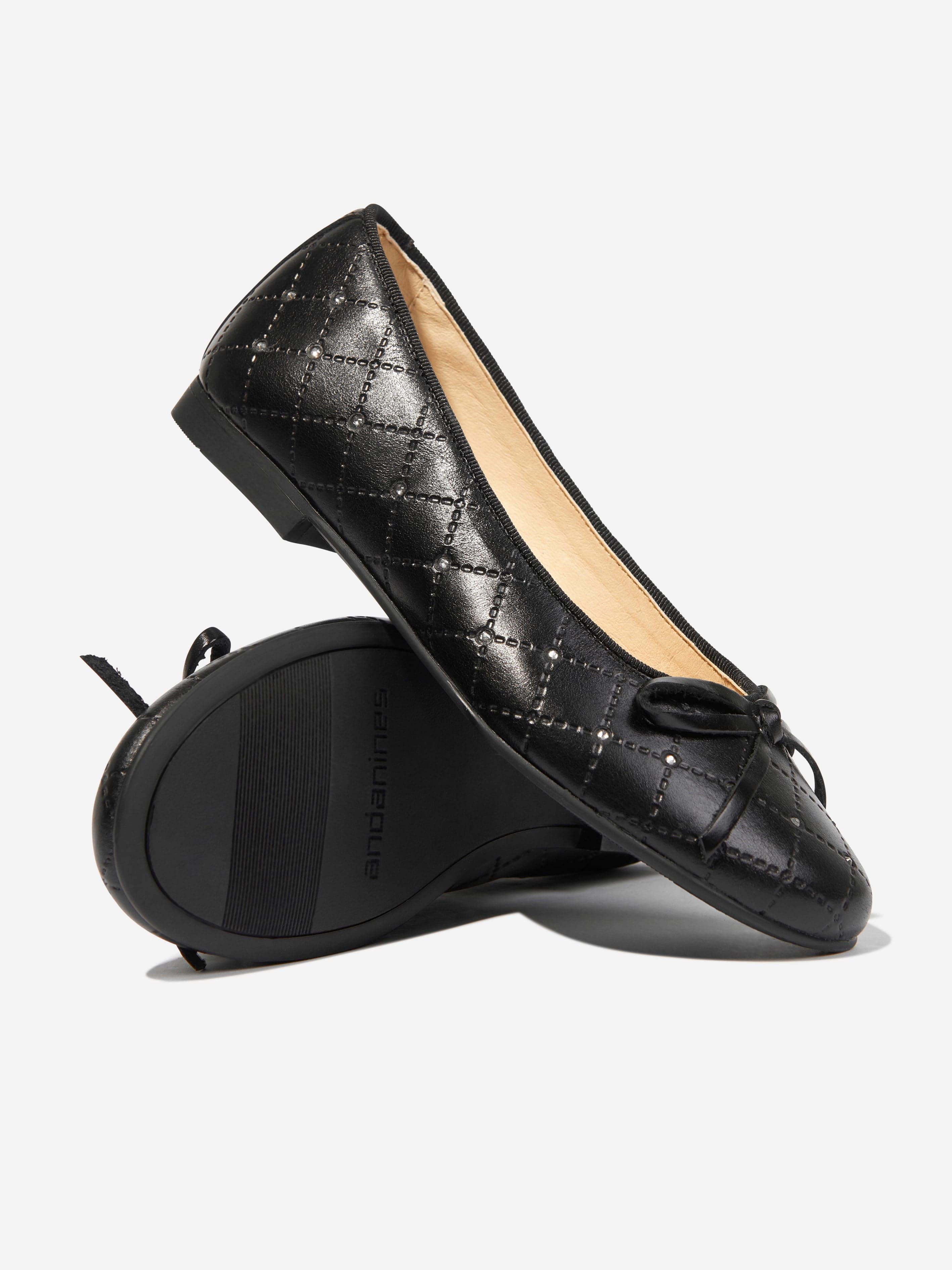 New Season Drop, Bold And Unique Andanines Girls Leather Ballerinas in Black