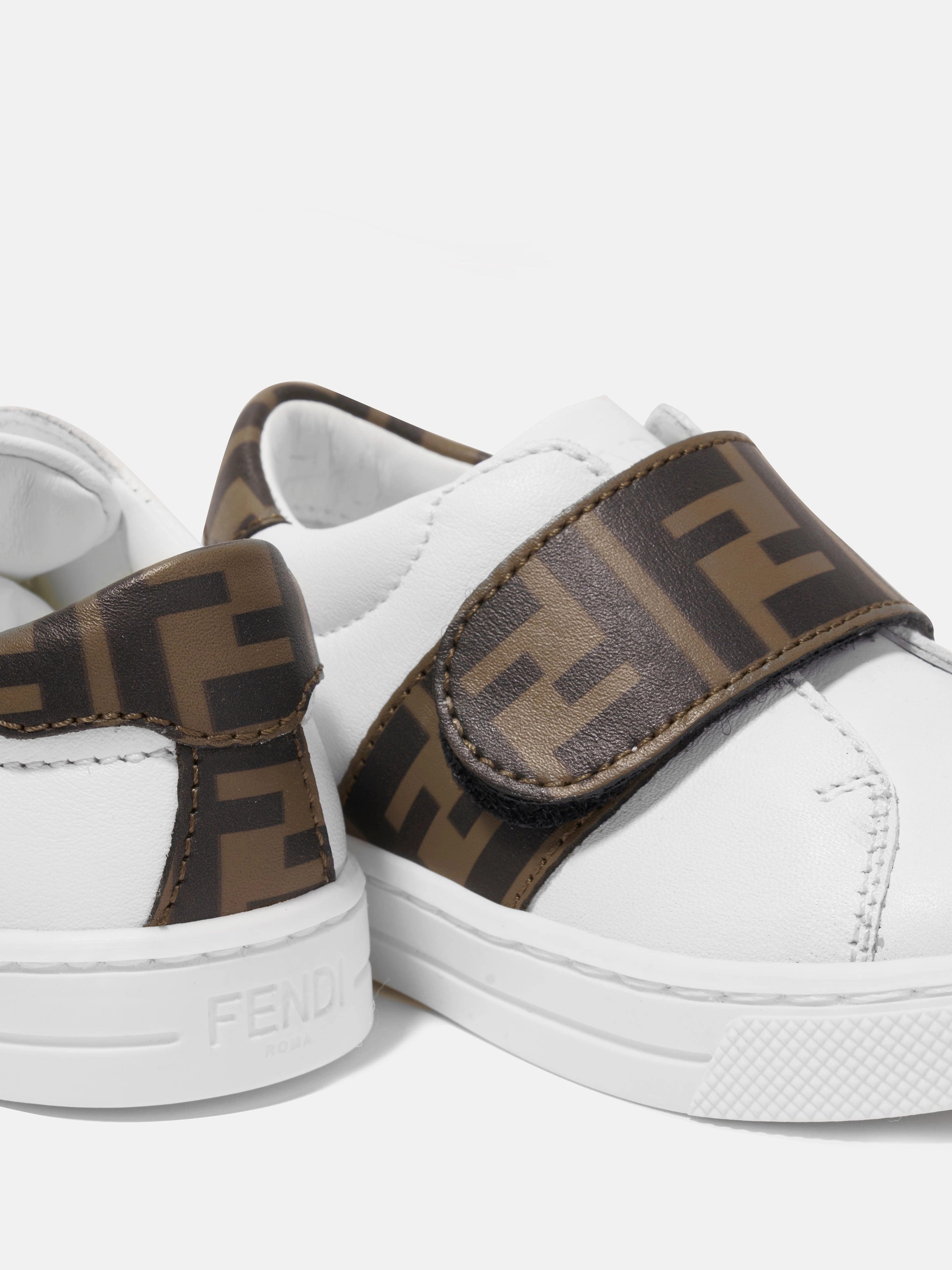 Jute Beach Tote Fendi Kids Leather Logo Trainers in White Refined Look