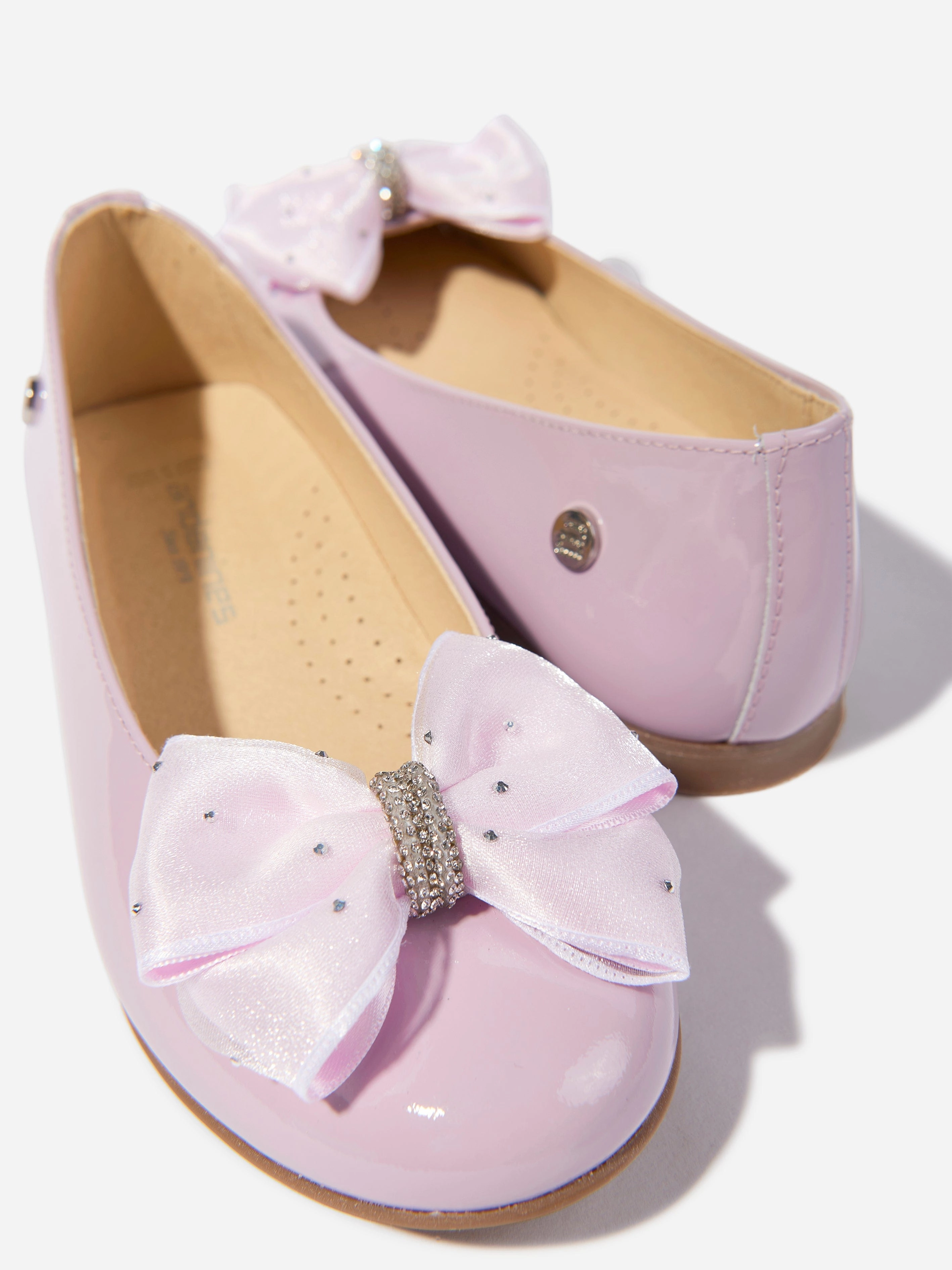 Get Ready To Impress Andanines Girls Patent Leather Bow Ballerinas in Purple