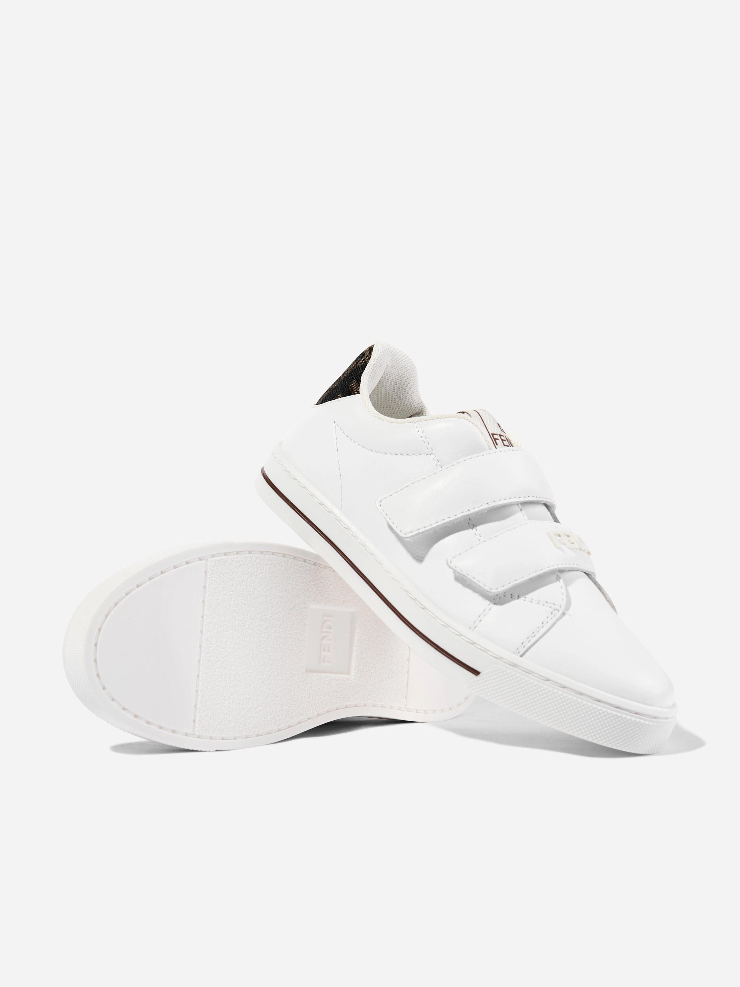Versatile Everyday Style Kids Leather Velcro Strap Trainers in White