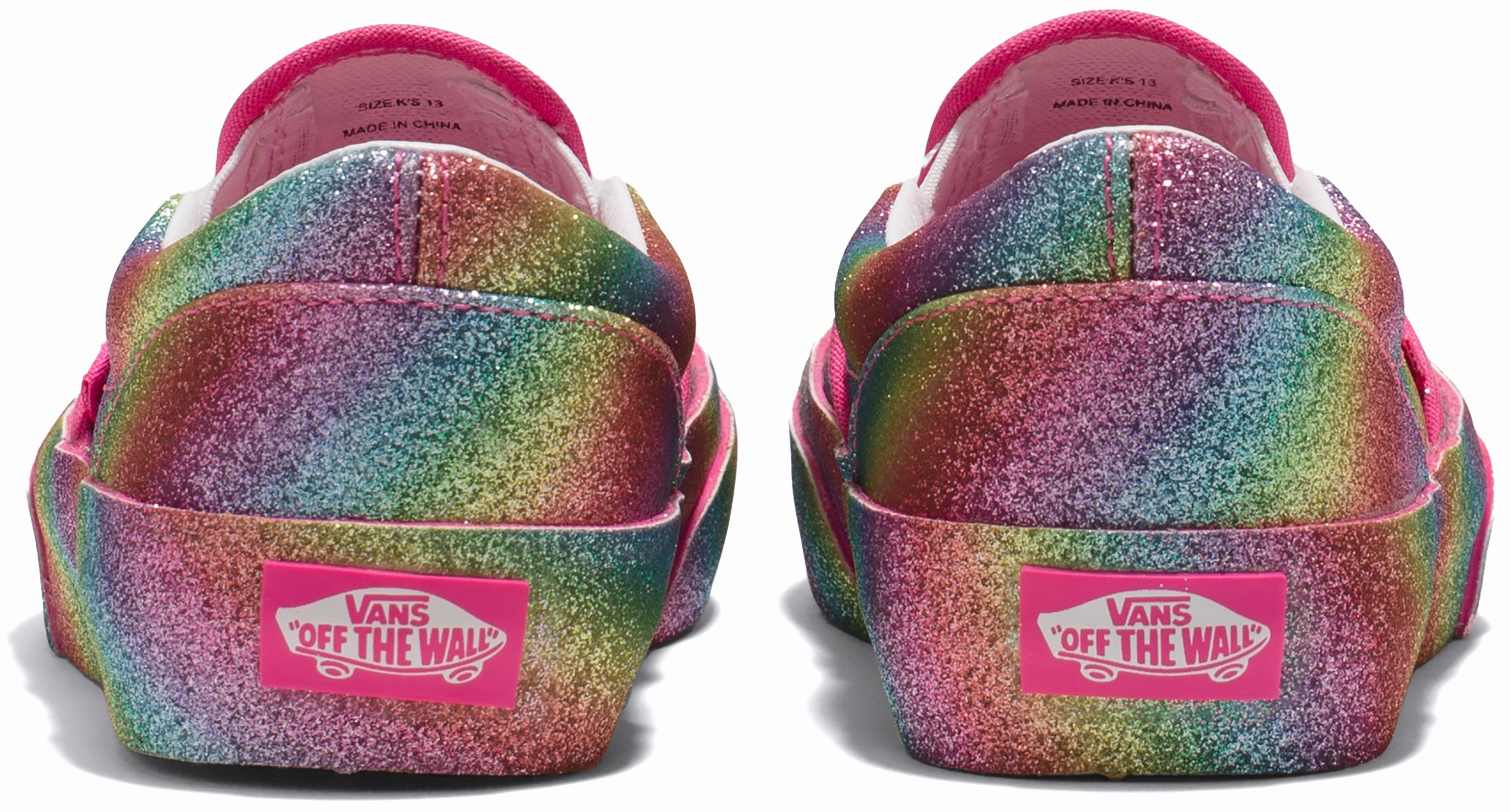 Secure Fit Vans Kids Classic Slip-On Glitter Rainglow Rainbow