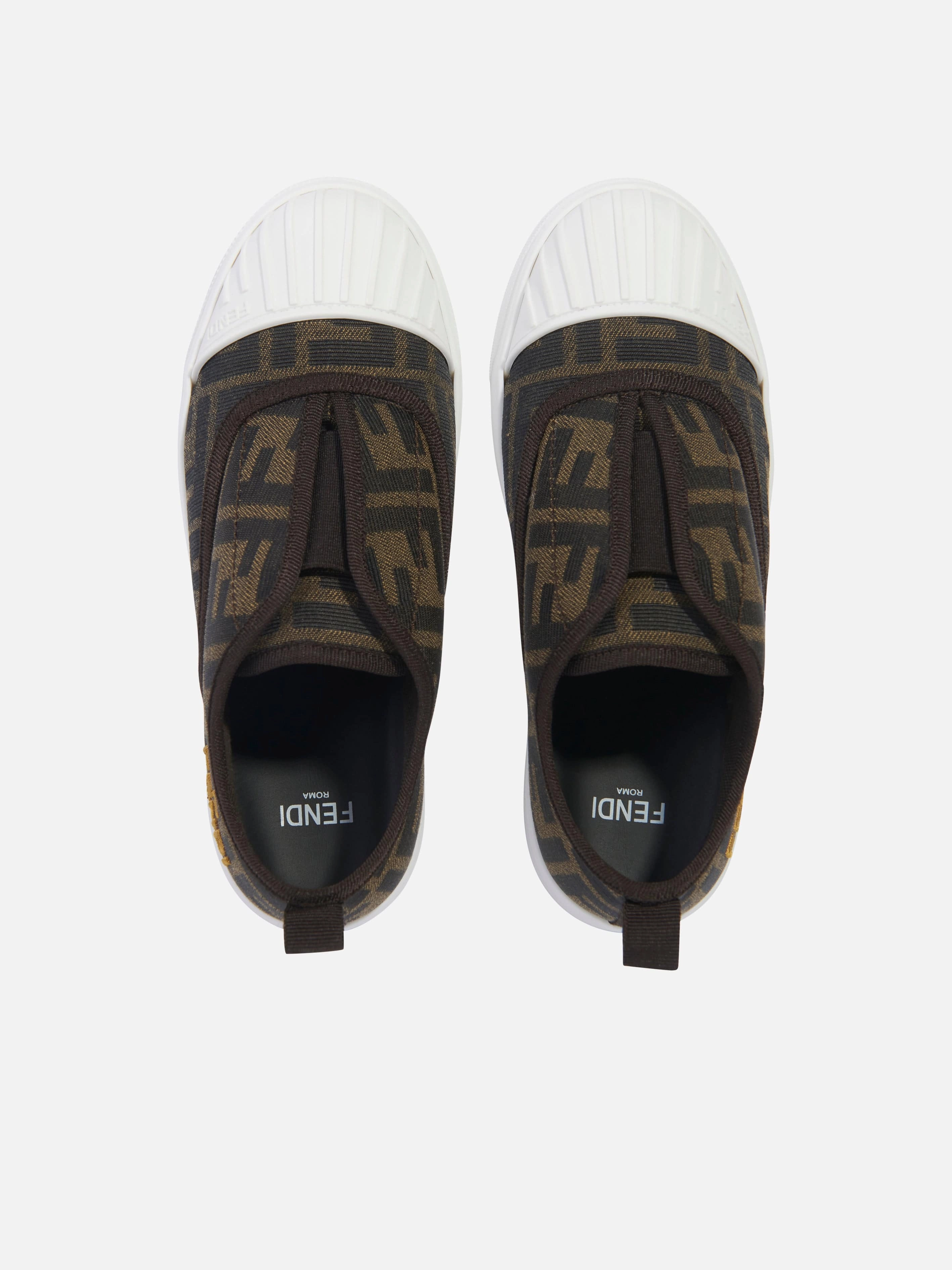 Easy Checkout Fendi Kids FF Logo Trainers in Brown