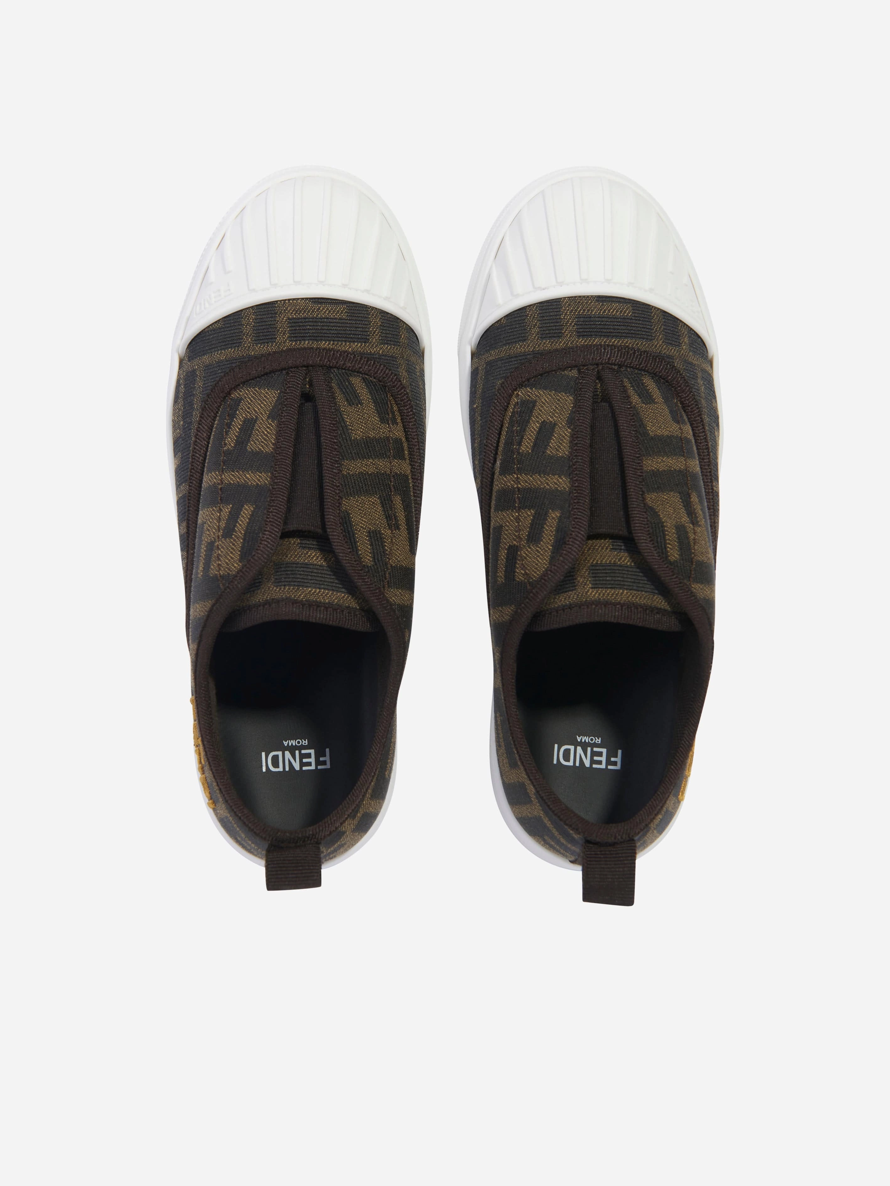 Easy Checkout, Sustainable Fendi Kids FF Logo Trainers in Brown