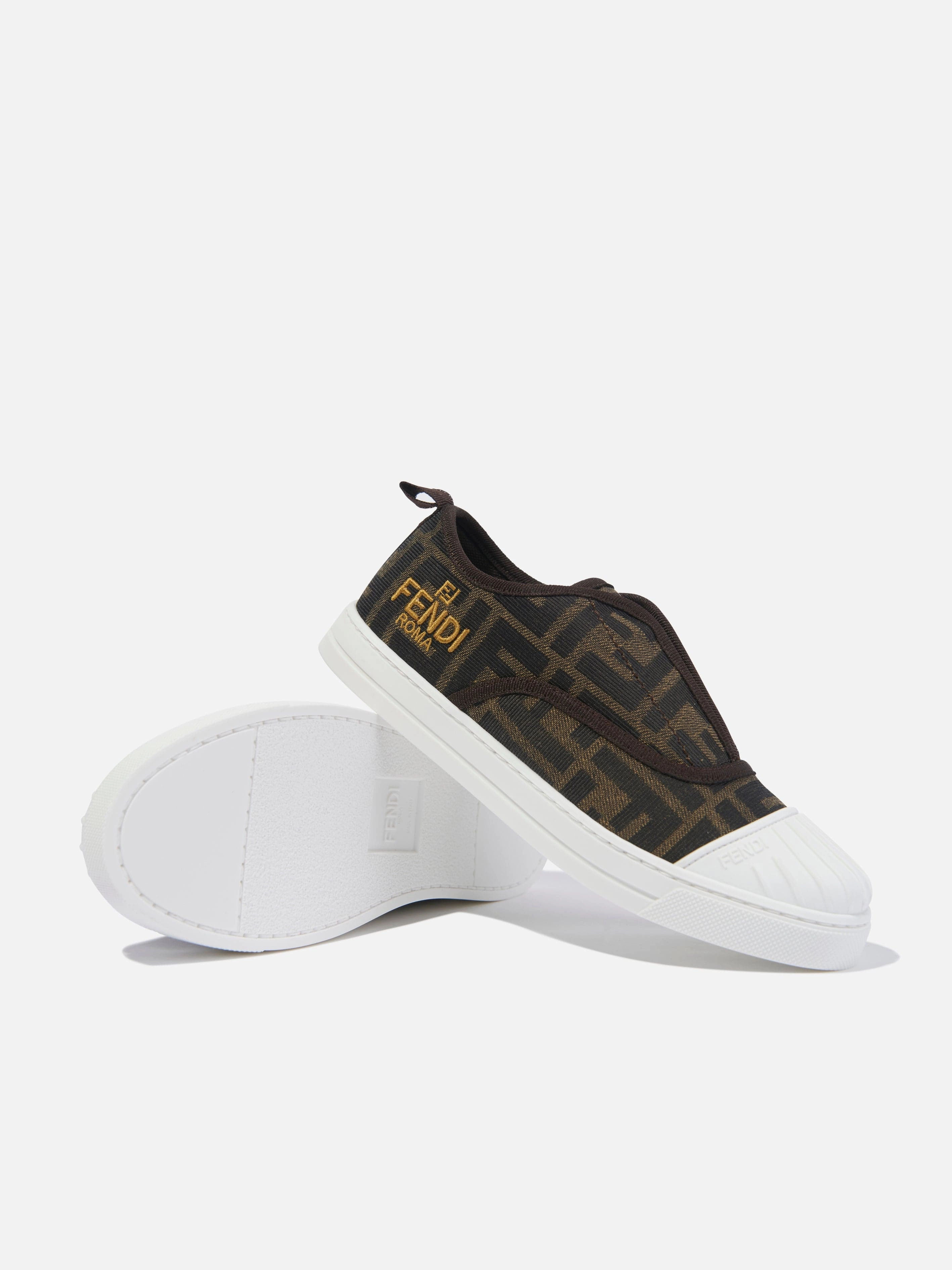 Side Pocket Fendi Kids FF Logo Trainers in Brown