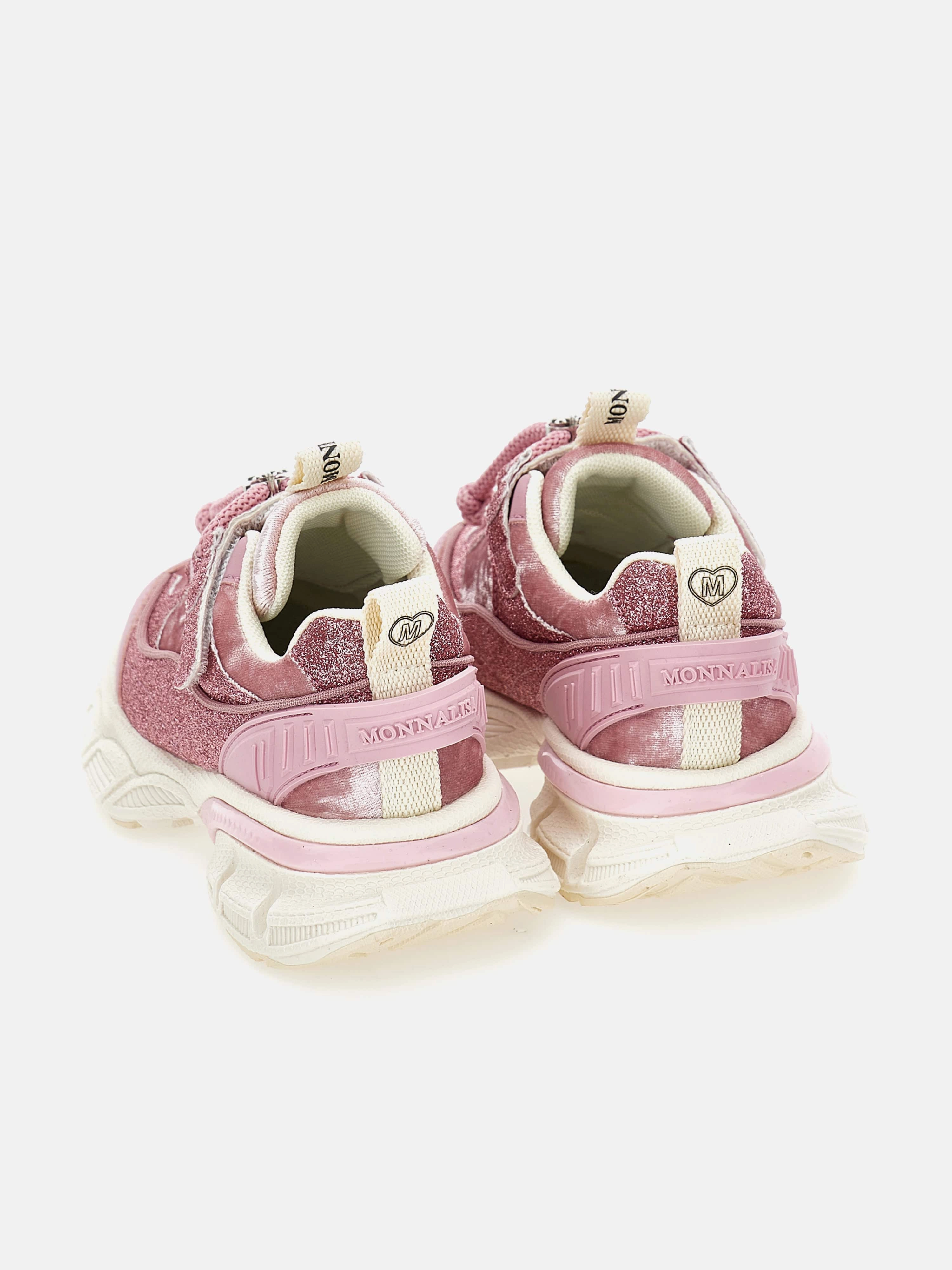 Girls Chunky Glitter Trainers in Pink Nylon Waterproof Backpack