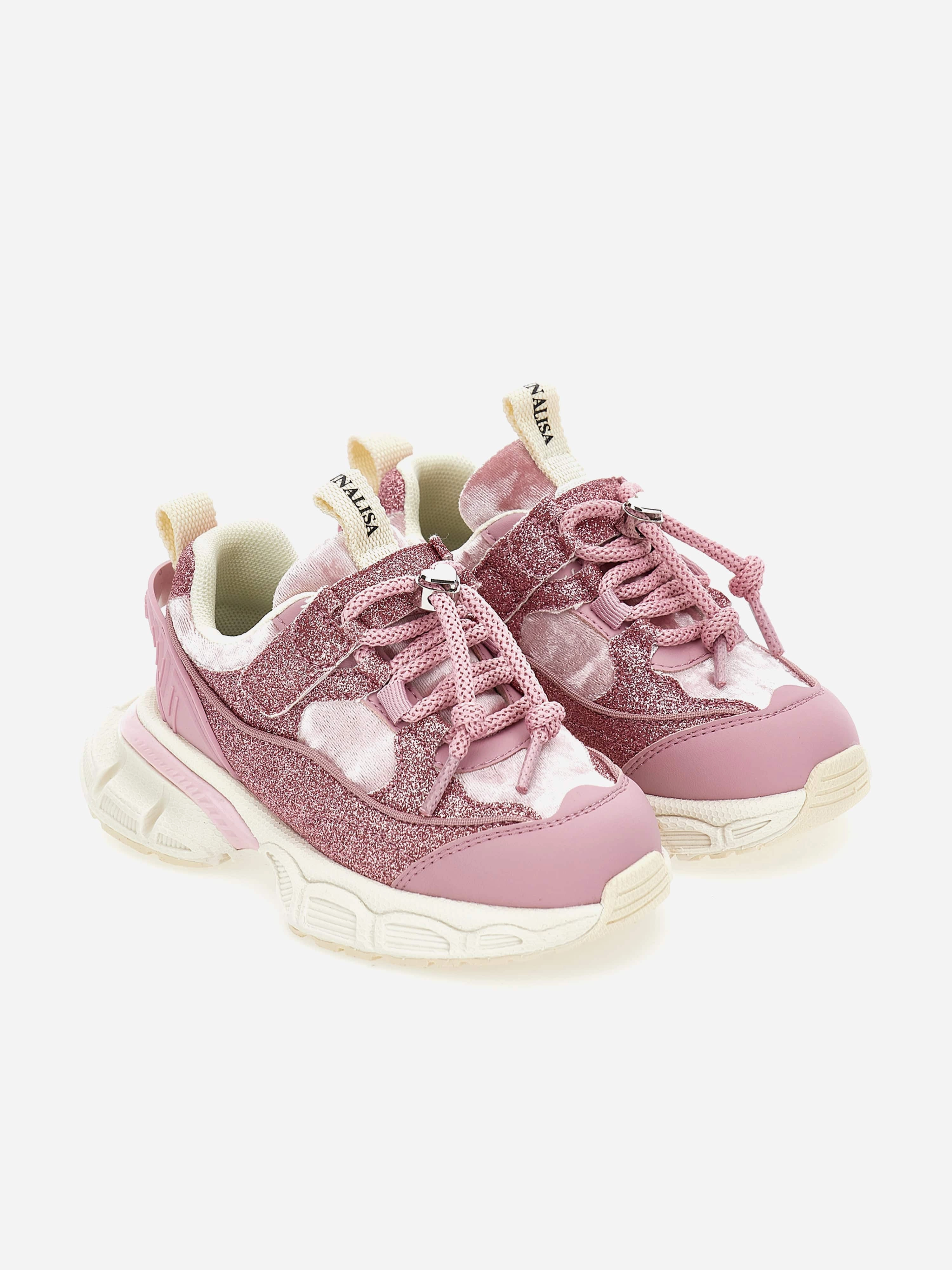 Quilted Girls Chunky Glitter Trainers in Pink