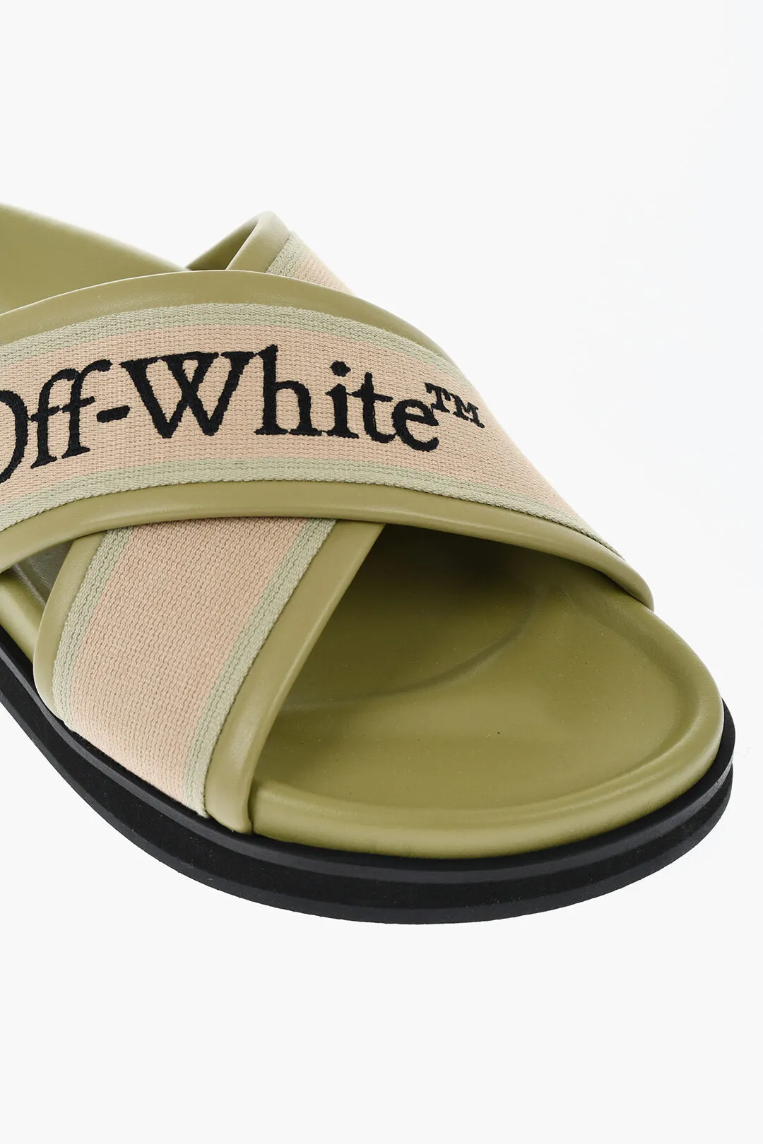 Off-White Leather Criss Cross Cloud Logoed Slides