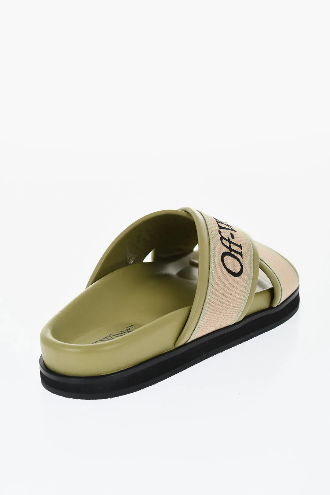 Off-White Leather Criss Cross Cloud Logoed Slides