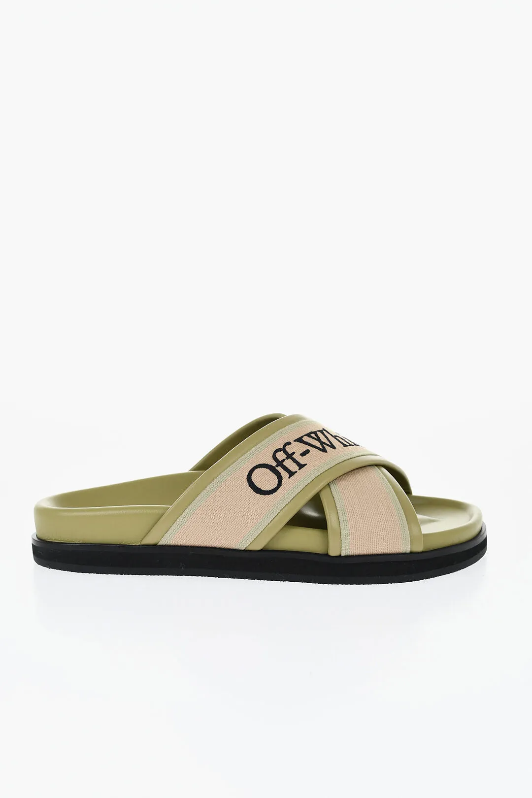 Off-White Leather Criss Cross Cloud Logoed Slides