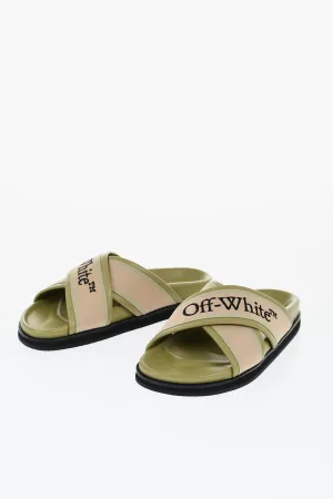 Off-White Leather Criss Cross Cloud Logoed Slides