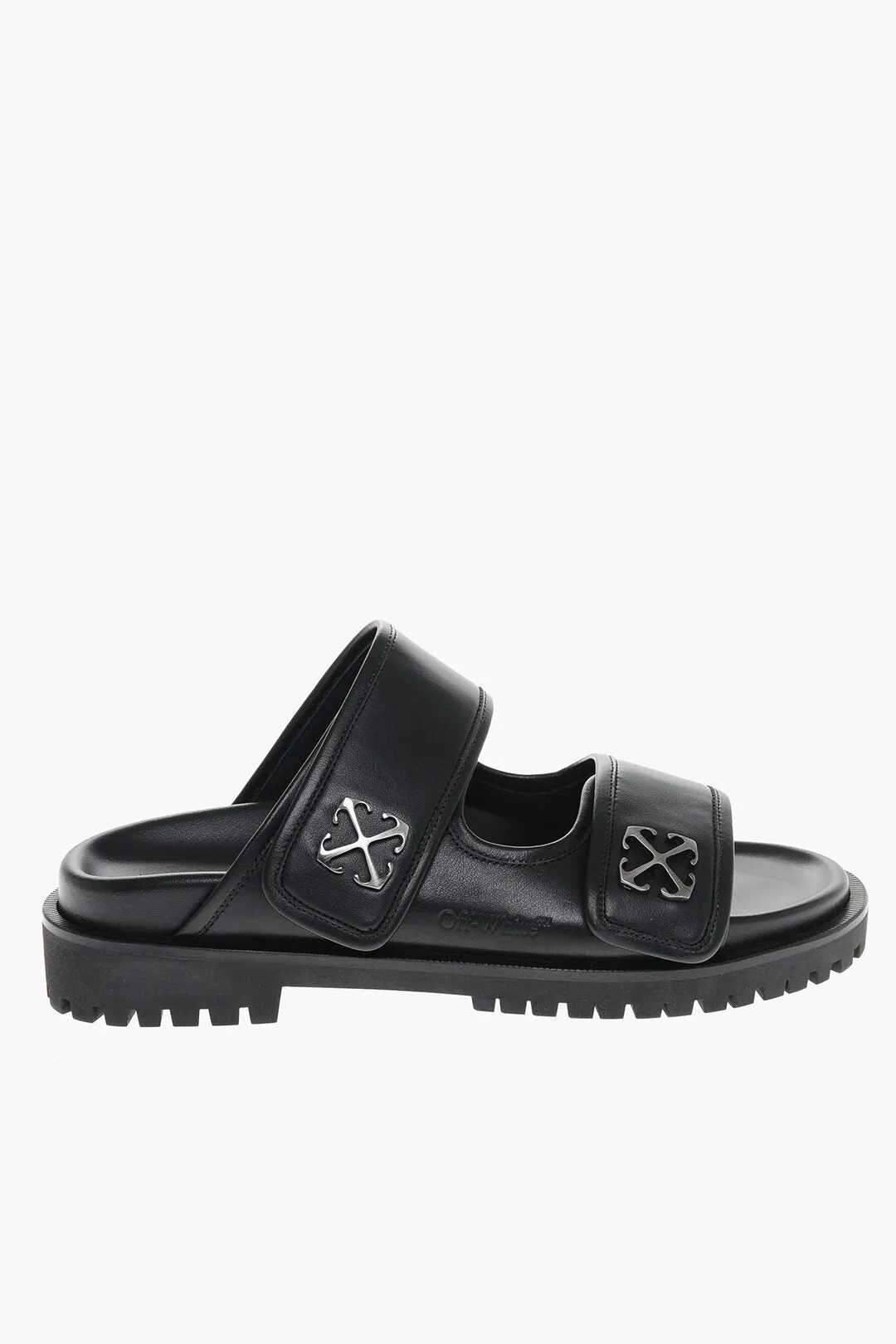 Off-White Leather Sandals With Silver Metal Arrow