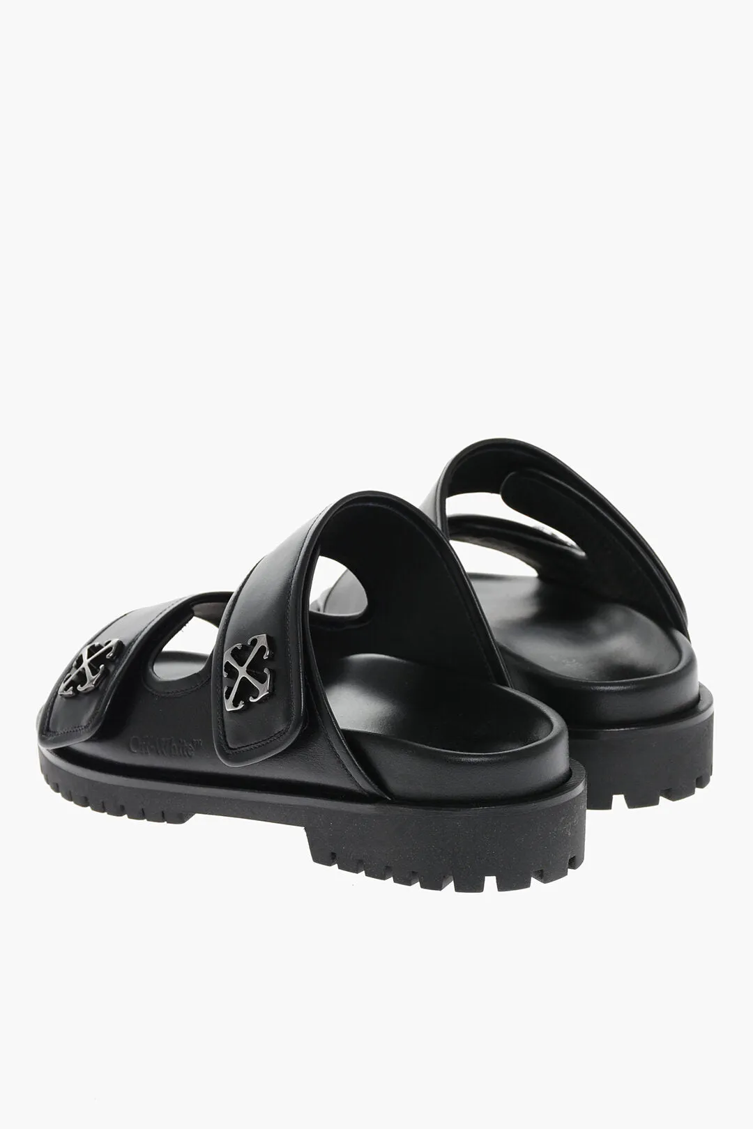 Off-White Leather Sandals With Silver Metal Arrow