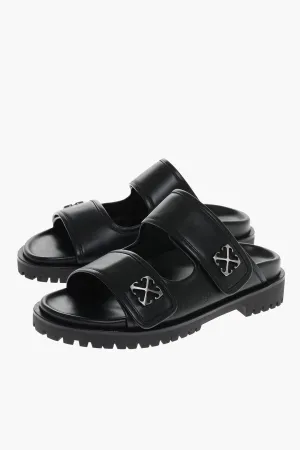 Off-White Leather Sandals With Silver Metal Arrow