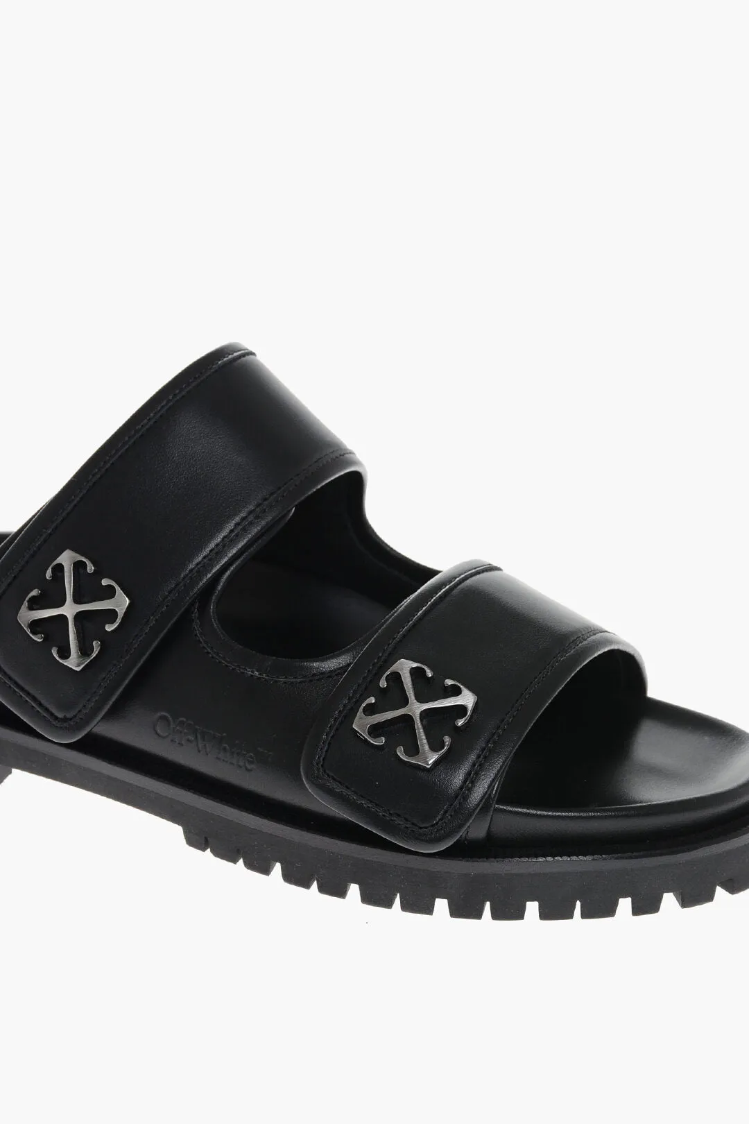 Off-White Leather Sandals With Silver Metal Arrow