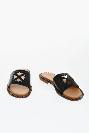 Off-White Leather Twist Slides With Cut-Out Logo