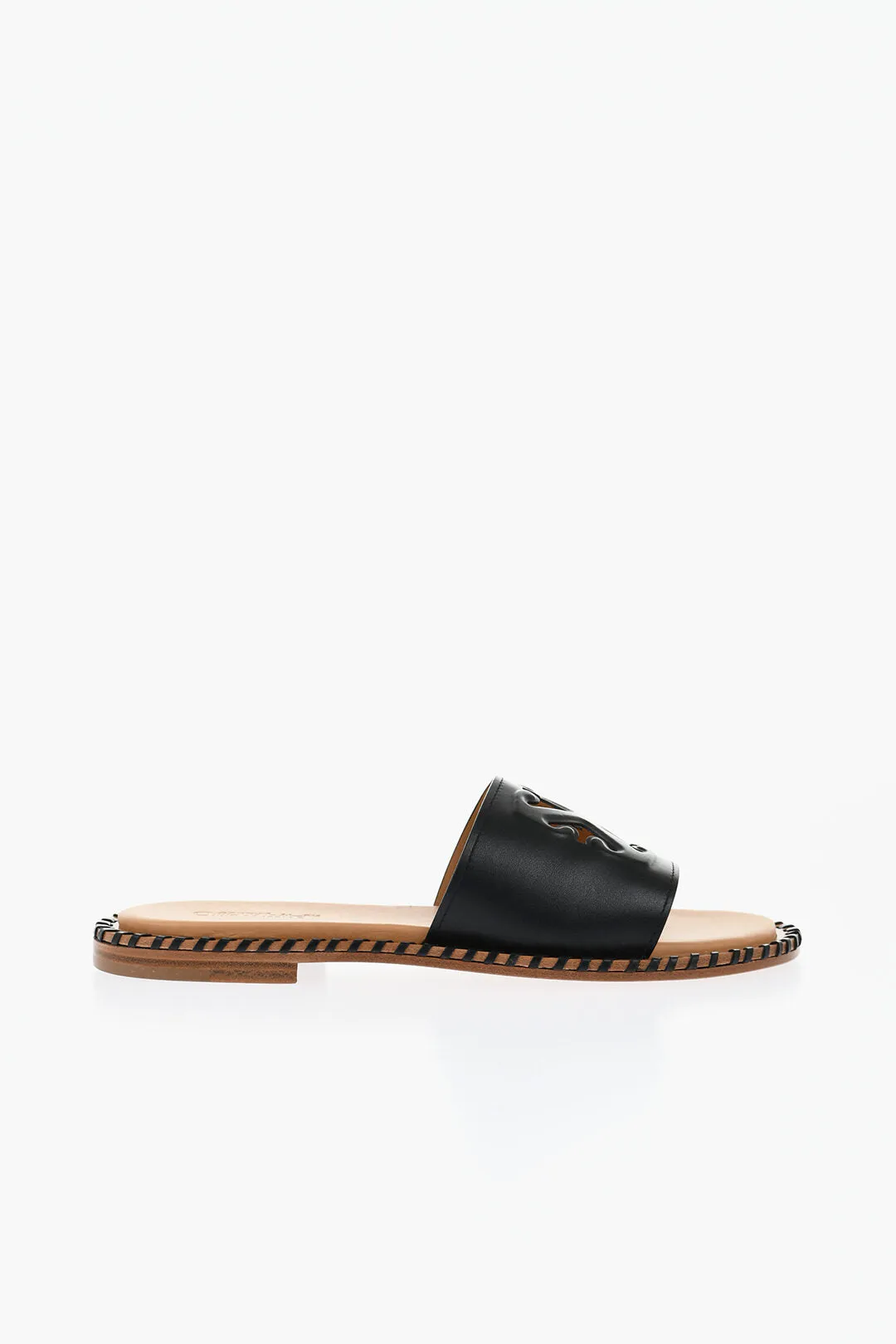 Off-White Leather Twist Slides With Cut-Out Logo