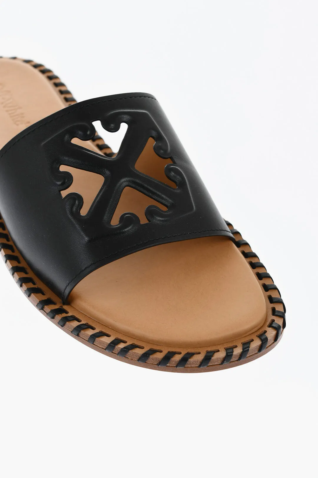 Off-White Leather Twist Slides With Cut-Out Logo