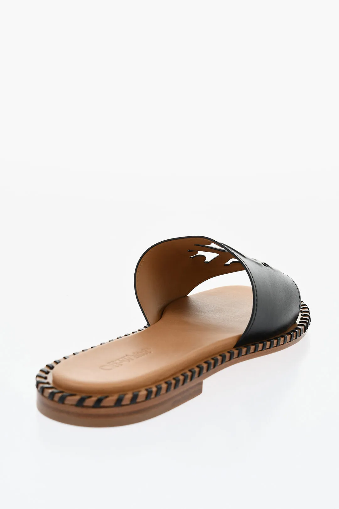 Off-White Leather Twist Slides With Cut-Out Logo