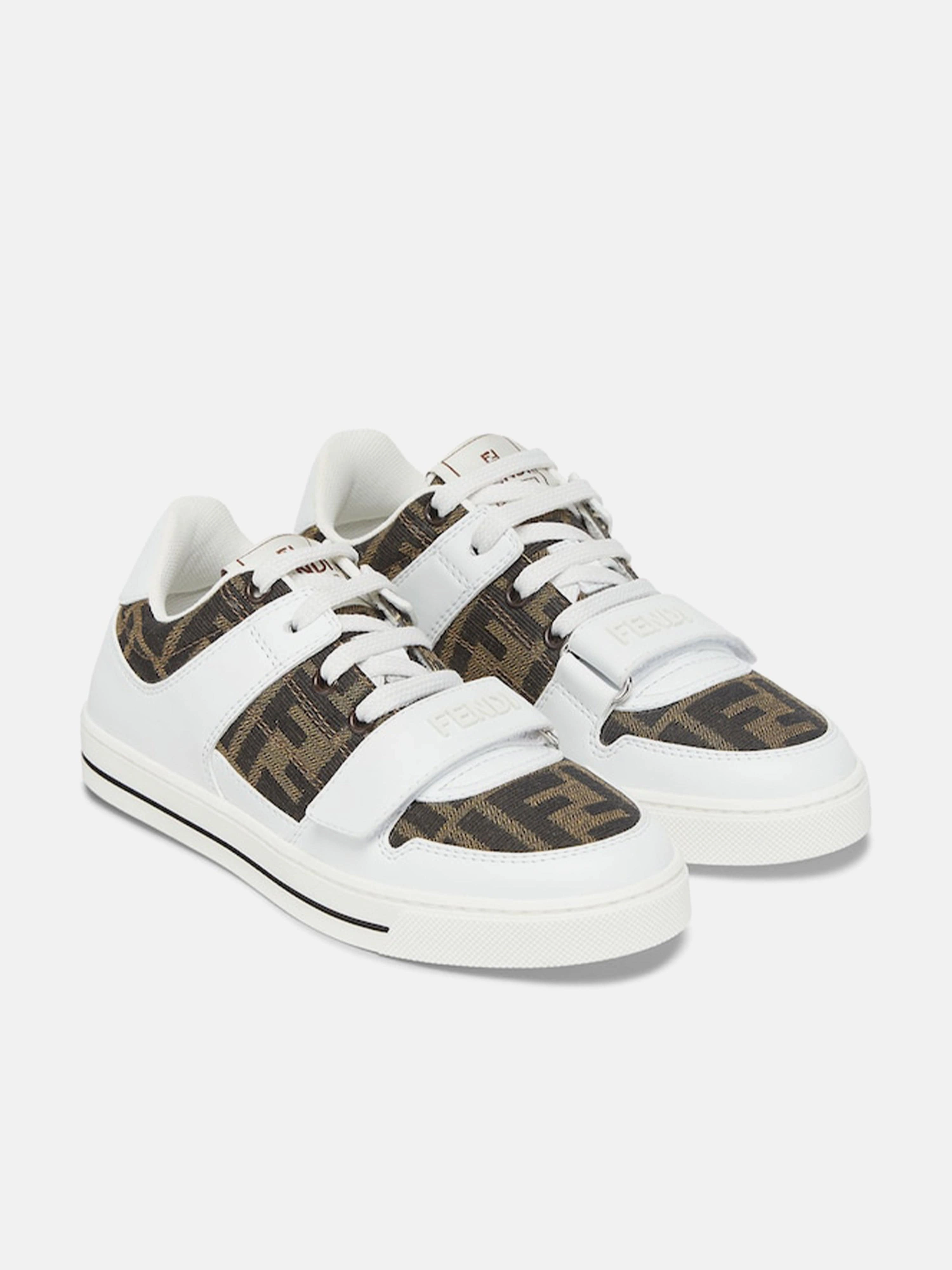 Kids Leather Jacquard Logo Trainers in White Buy What You Love, Organizer Insert, Secure Pocket