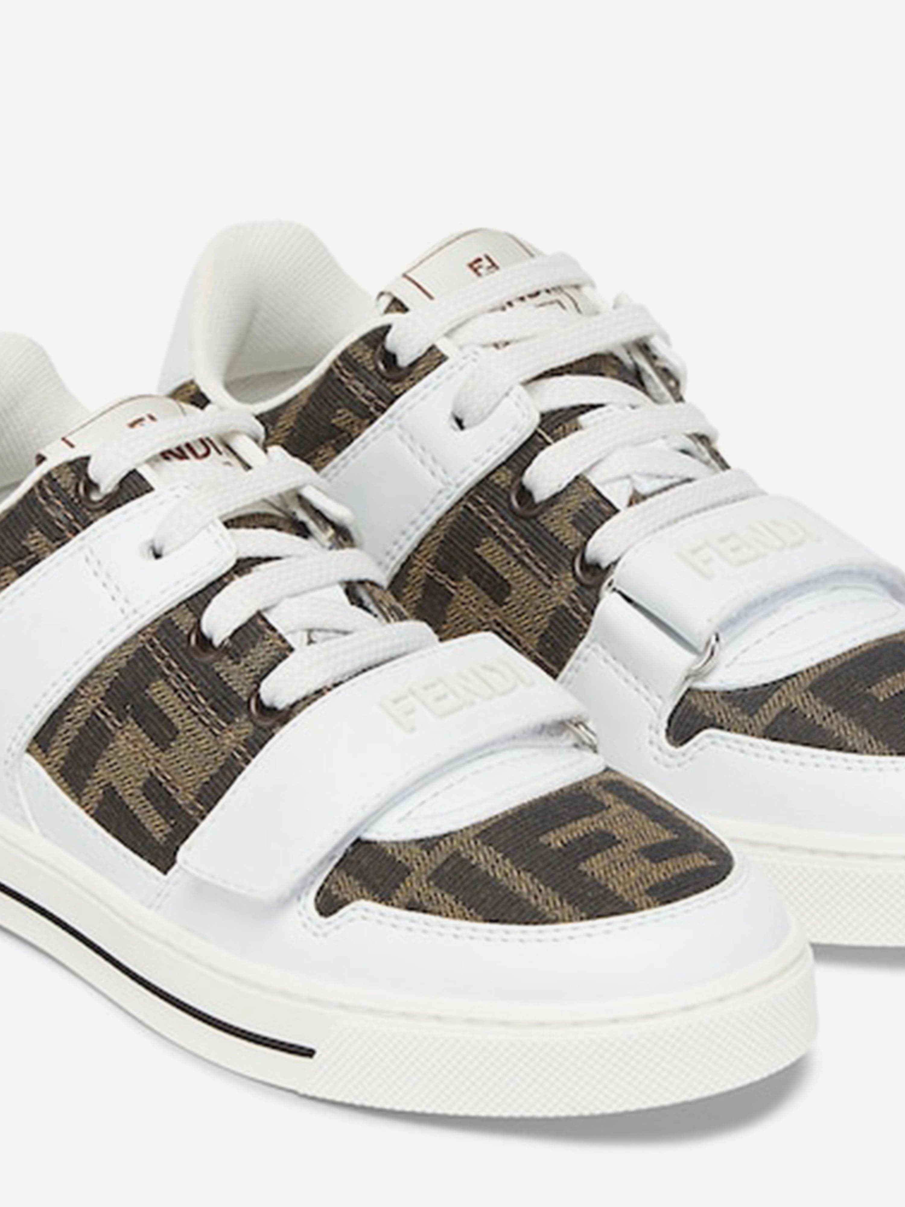Kids Leather Jacquard Logo Trainers in White Interior Pocket, Sleek & Modern