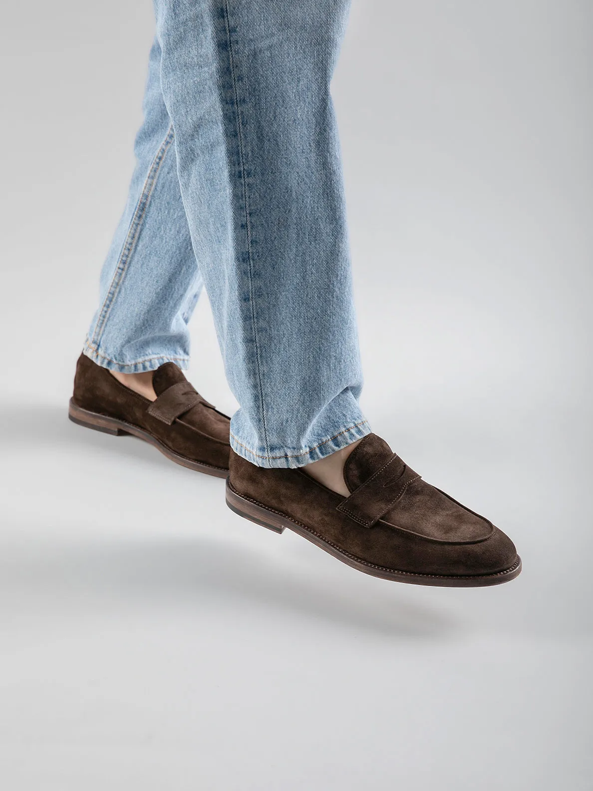 OPERA 001 - Dark Brown Suede Penny Loafers