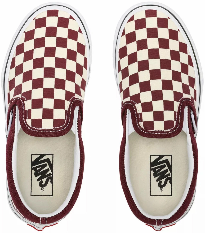 Vans Kids Classic Slip-On (Checkerboard) Port Royale/True White Chic, Adjustable Strap, Felt