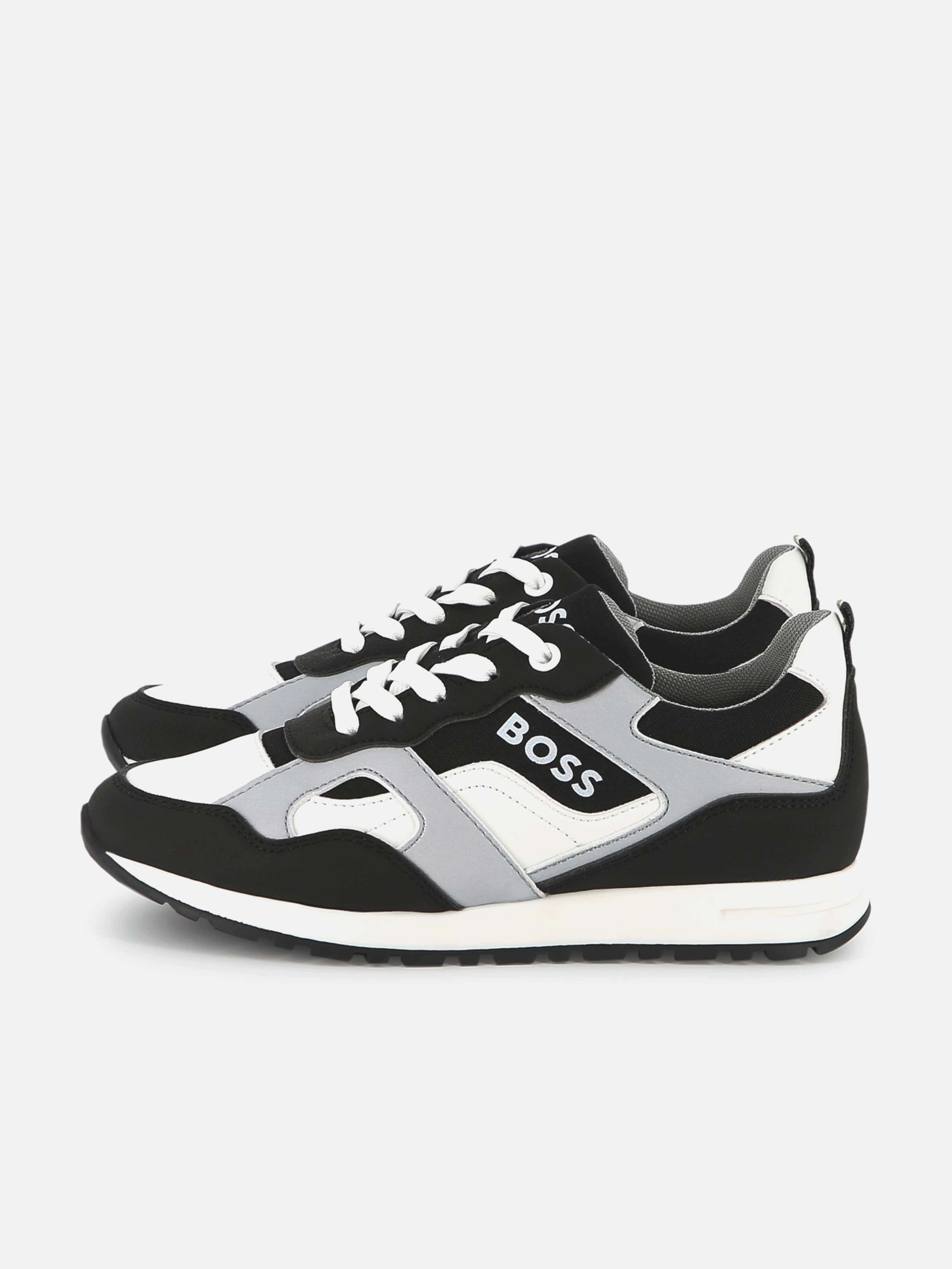 BOSS Boys Lace Up Logo Trainers in Black Mini Handbag For Evening Events, Expandable Weekend Duffel Bag