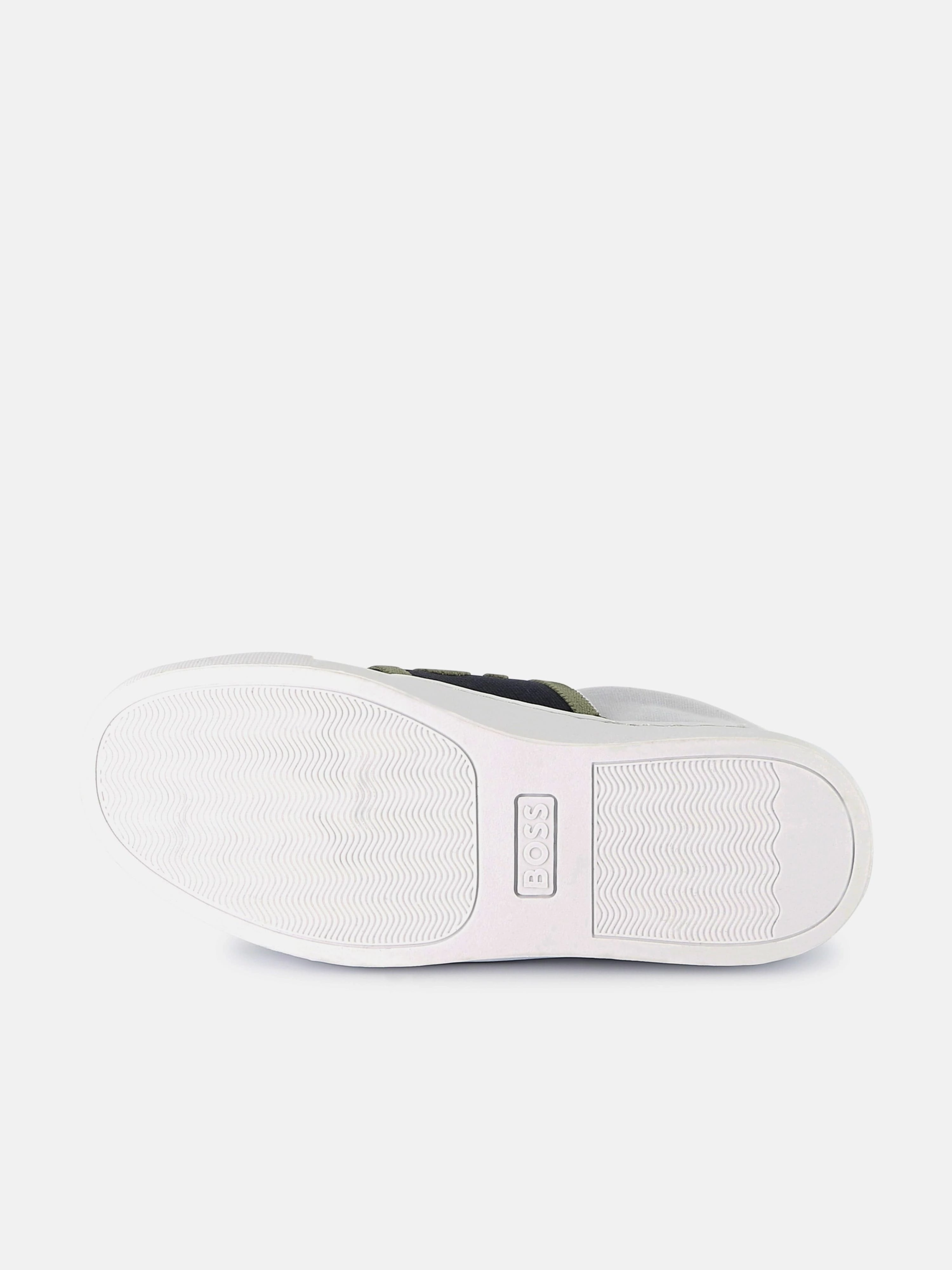 Durable BOSS Boys Leather Logo Trainers in White Tailored Just For You