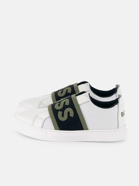 Sleek & Affordable Party style discount BOSS Boys Leather Logo Trainers in White Exclusive discount