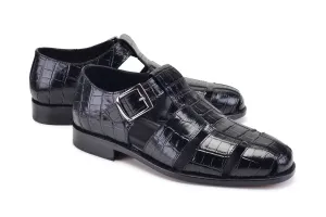 Pelle Crocodile Printed Calfskin Sandal Black