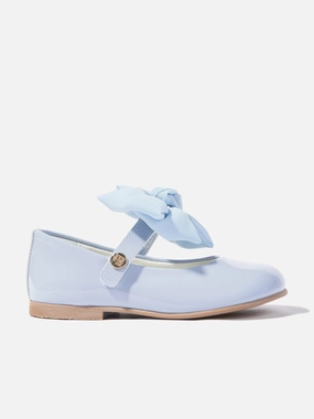 Utilitarian Points Reward Gift Andanines Girls Patent Leather Bow Shoes in Blue Cotton