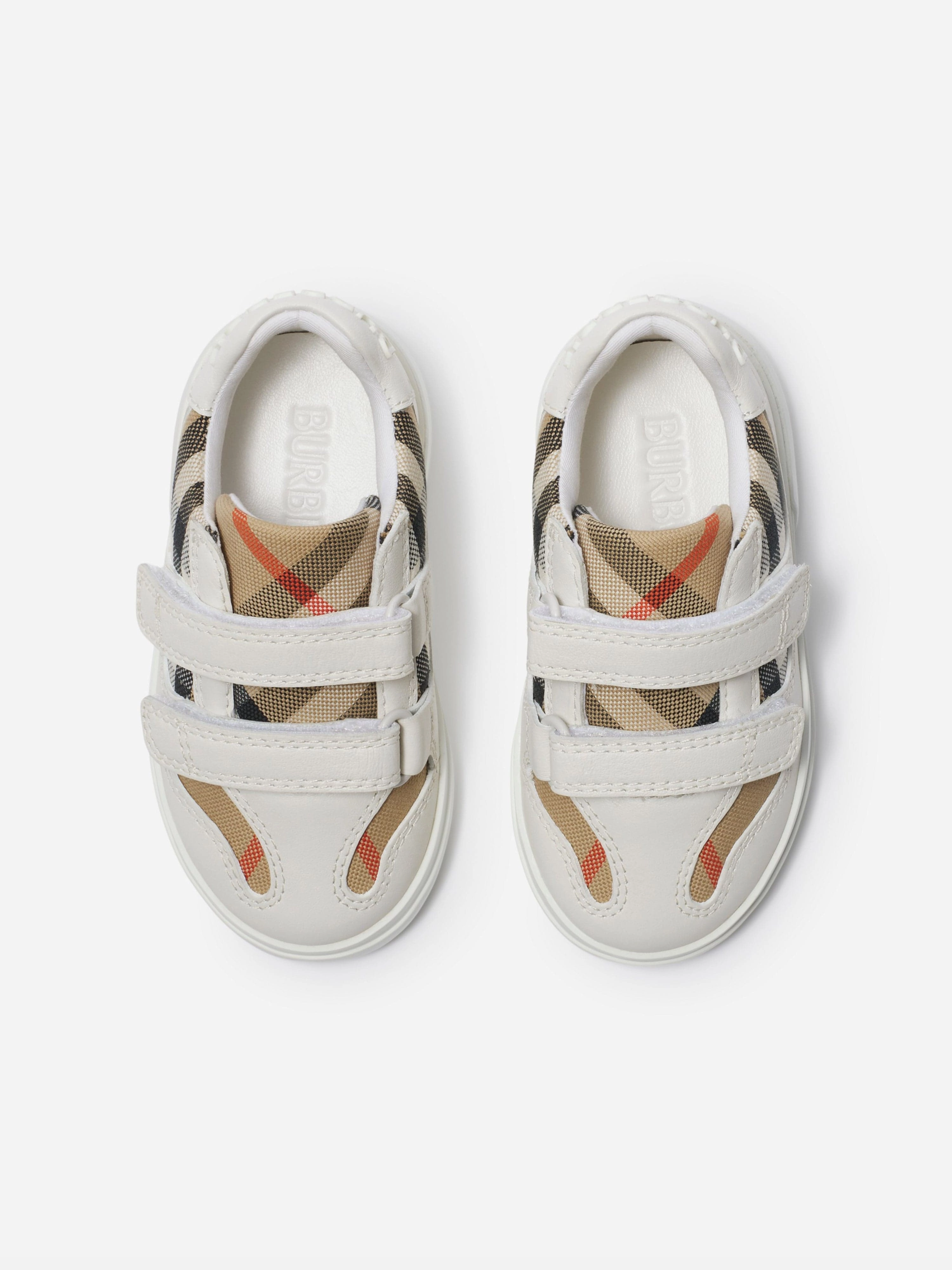 Faux Leather Burberry Baby Check Trainers in White Minimalist Vibe