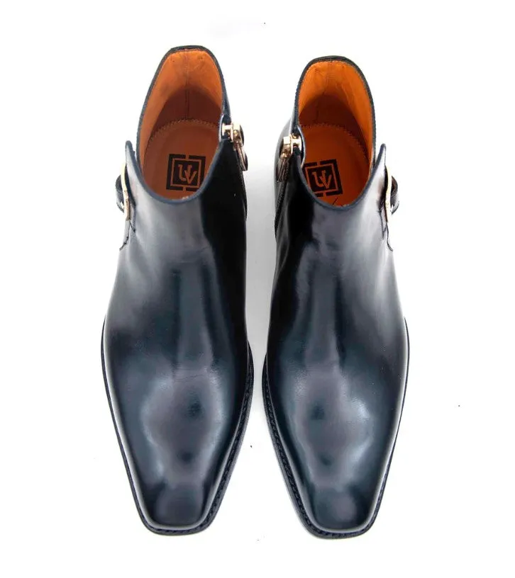 "Americano" Burnished Calfskin Slip-On Boot Black