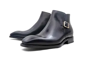 "Americano" Burnished Calfskin Slip-On Boot Black