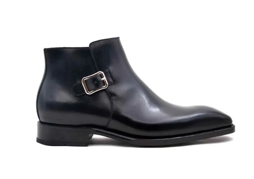 "Americano" Burnished Calfskin Slip-On Boot Black