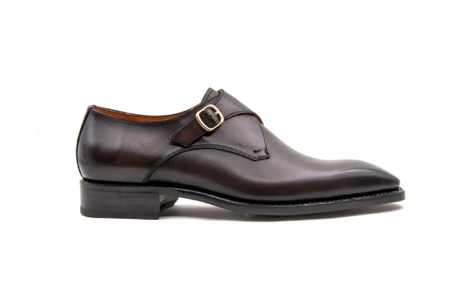 "Edward Sr." Burnished Calfskin Monkstrap Shoe Brown