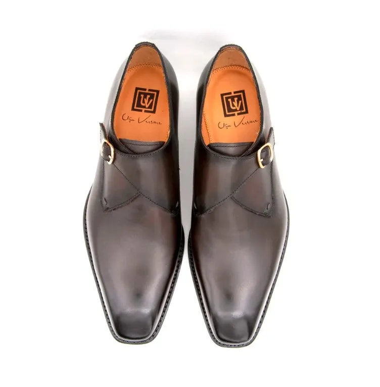 "Edward Sr." Burnished Calfskin Monkstrap Shoe Brown