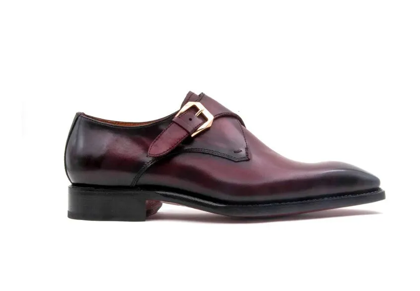 "Edward Sr." Burnished Calfskin Monkstrap Shoe Burgundy