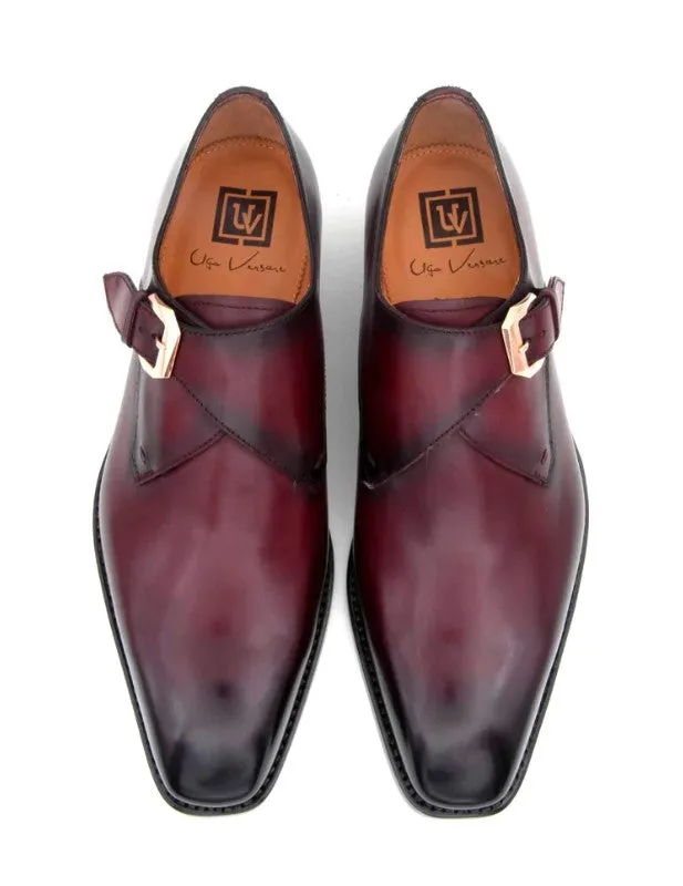 "Edward Sr." Burnished Calfskin Monkstrap Shoe Burgundy