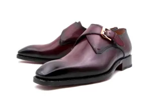 "Edward Sr." Burnished Calfskin Monkstrap Shoe Burgundy