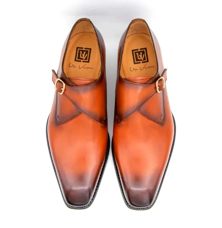"Edward Sr." Burnished Calfskin Monkstrap Shoe Camel