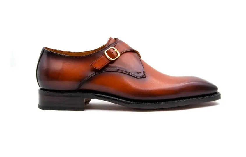 "Edward Sr." Burnished Calfskin Monkstrap Shoe Camel